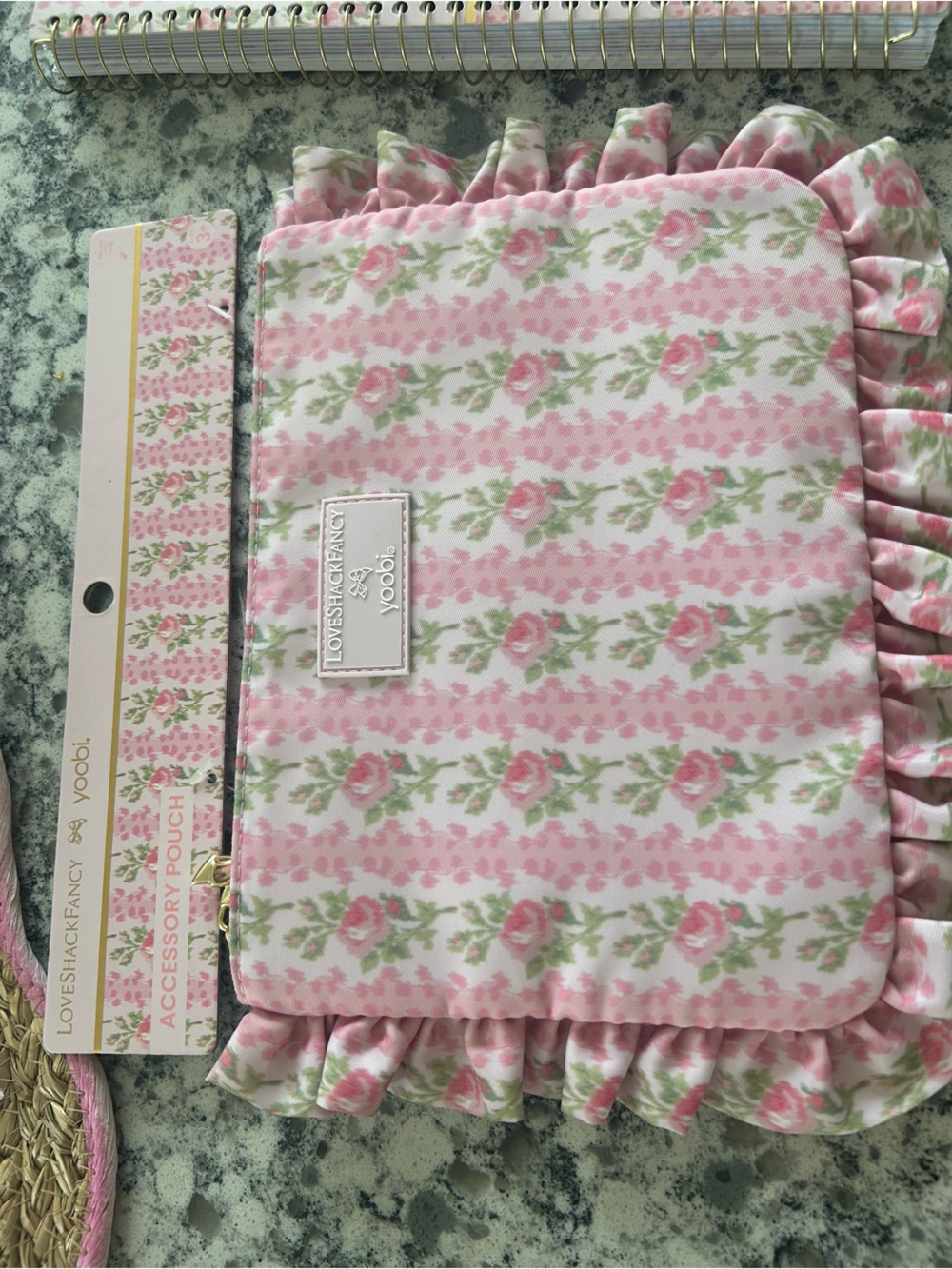 LoveShackFancy x Yoobi Floral Ruffle Accessory Pouch - Pink